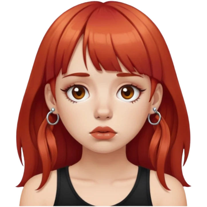 Red hair girl with lip piercing and a septum ring and a bangs and cute lashes looking tired  emoji