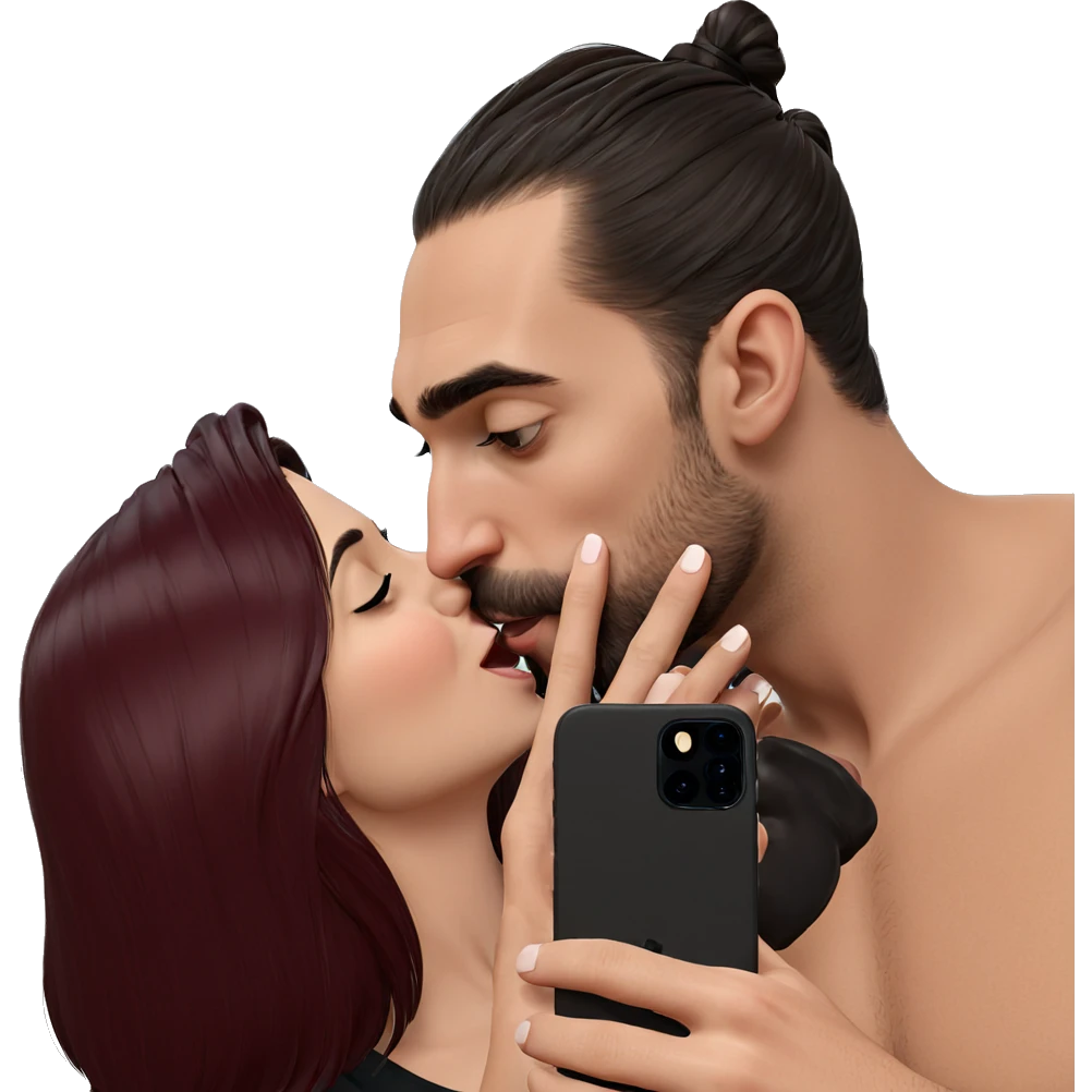 intimate selfie moment with kisses emoji