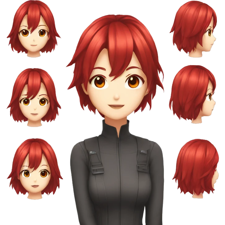 A anime woman hair red and eyes red  emoji