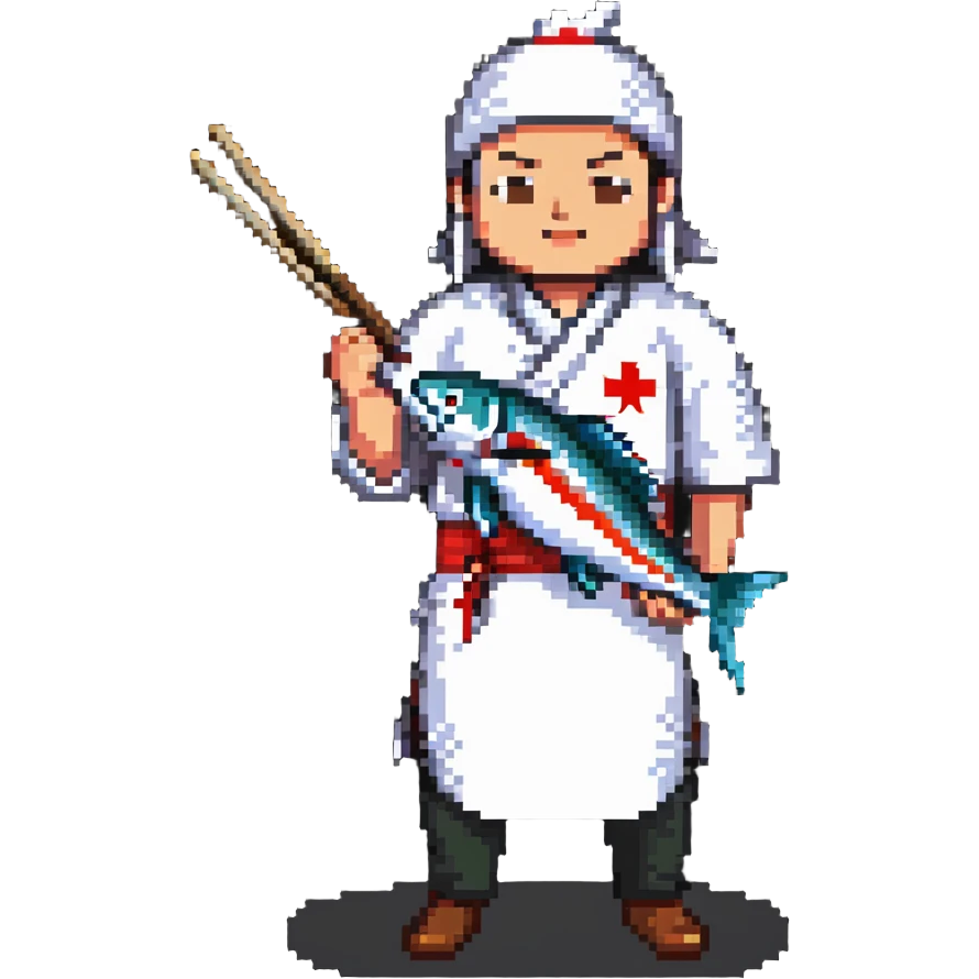 Korean sushi master slaying a fish emoji