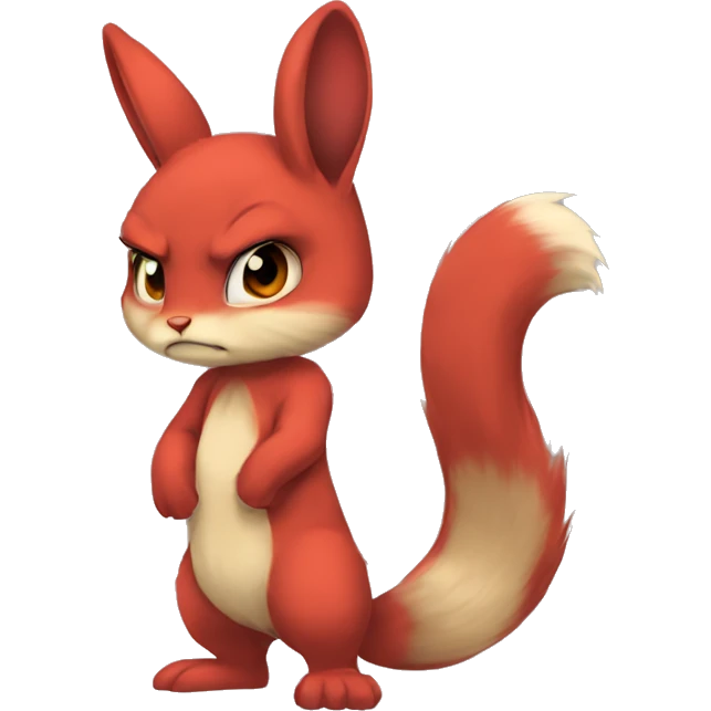 Anthro Sona Angry Edgy Fakemon Full Body Red Rabbit Squirrel Chibi Cute  emoji