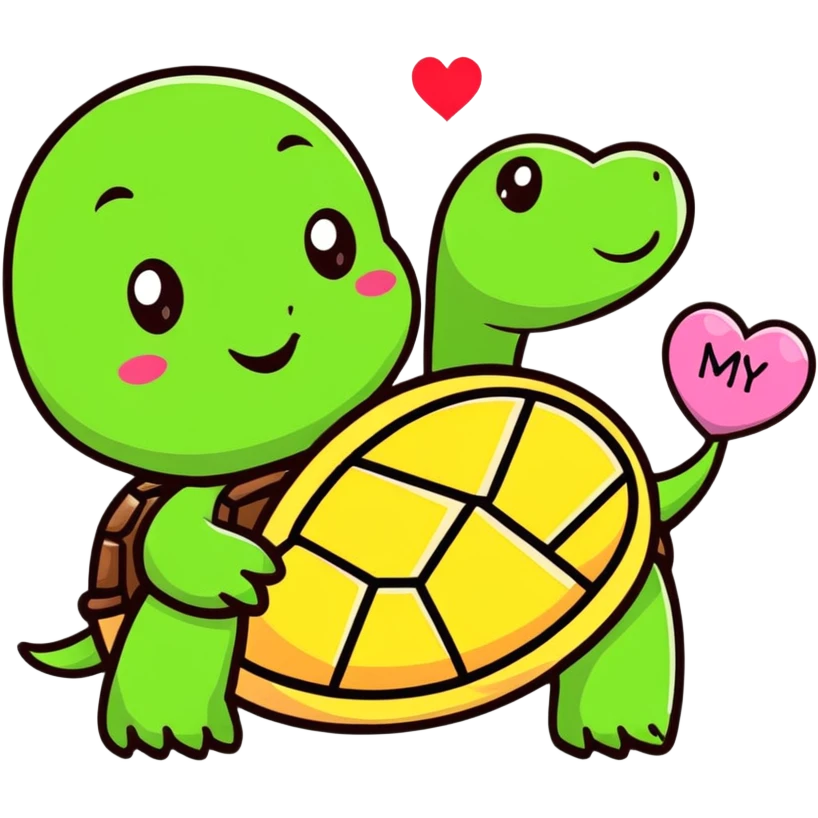 turtle with a heart-shaped shell and a banner saying 'Happy Mother's Day', cartoon style emoji