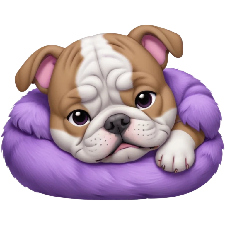 purple moon with a sleeping grey bull dog puppy with a purple collar emoji