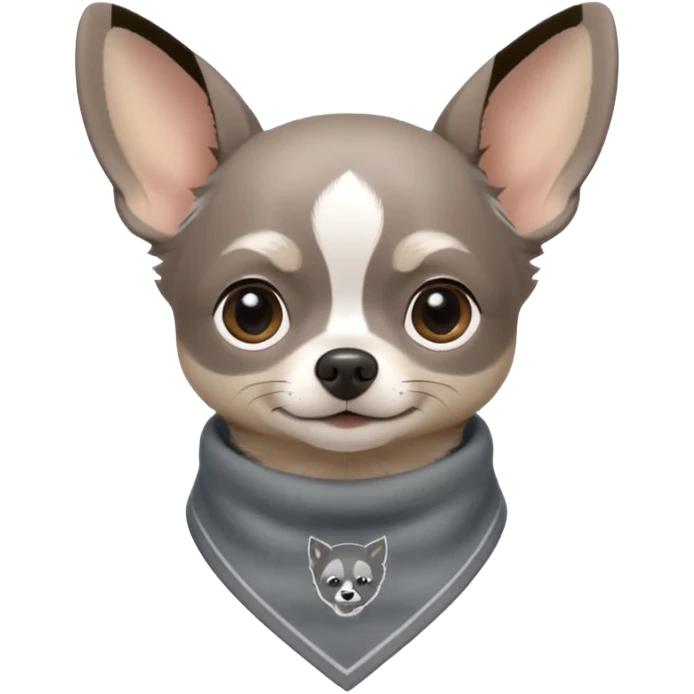 Make a cute Gray Chihuahua wearing a Gray earthy tone bandana with the logo TCO on the bandana emoji