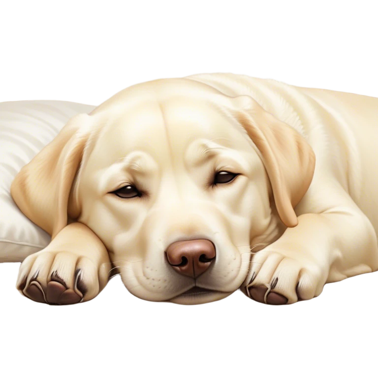 Meme-Worthy Cute Sleeping Cream Labrador Portrait Emoji, Head resting peacefully with a contented smile, showcasing a delightfully sturdy build and a luxuriously soft cream Fur, eyes shut in a serene nap, Simplified yet hilariously adorable features, highly detailed, glowing with a soft, drowsy light, high shine, relaxed and utterly lovable, stylized with an air of playful laziness, bright and heartwarming, soft glowing outline, capturing the essence of a comically sleepy companion, so meme-worthy it feels like it could instantly become the next viral sensation of adorable slumber! emoji