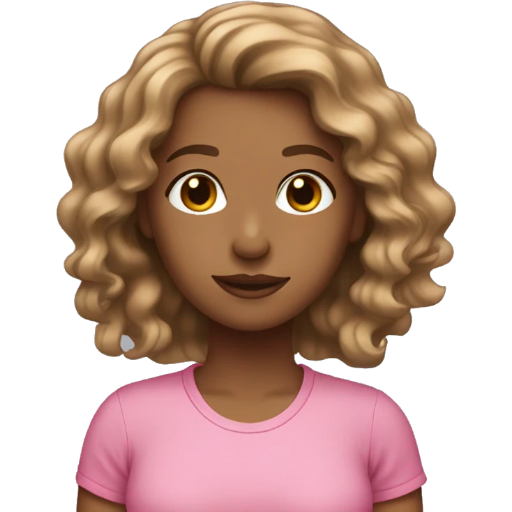 Tan girl wavy hair with a pink shirt emoji