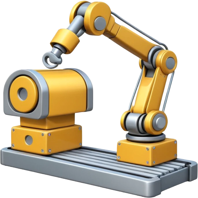 robot arm which is picking block on conveyor belt emoji