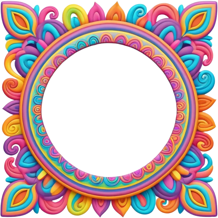 3D, psychedelic vibrantly colored hippie style page border emoji