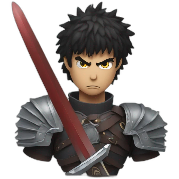angry berserk guts carrying a huge sword on his shoulder framed on his bust emoji