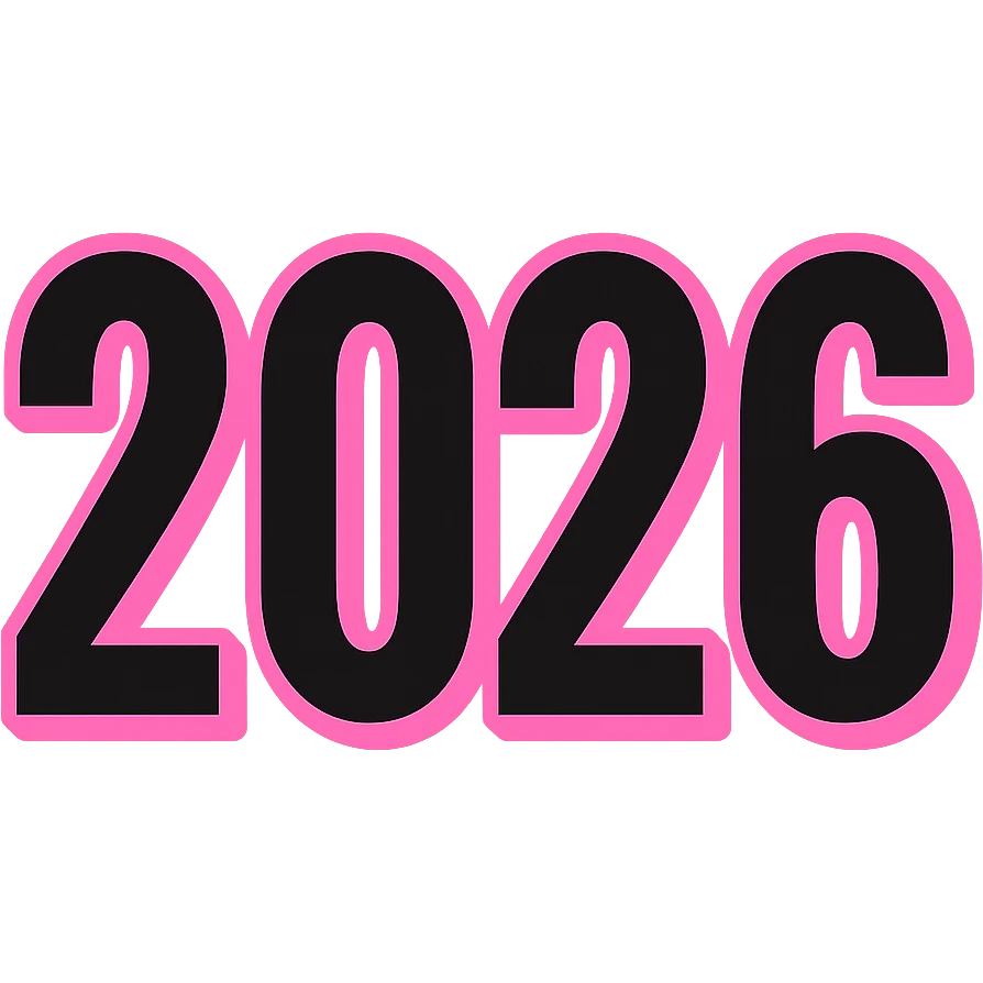 2026 year black and pink text, remove background emoji