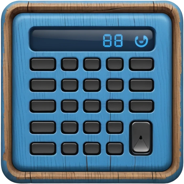 wooden rectangle keypad with a blue small screen and a door holder emoji