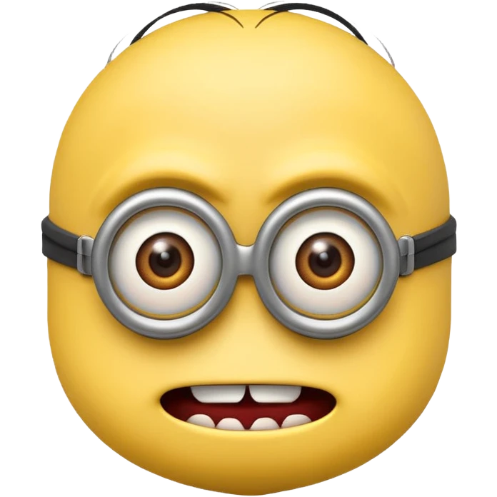 close up of a minion emoji with an evil expression emoji