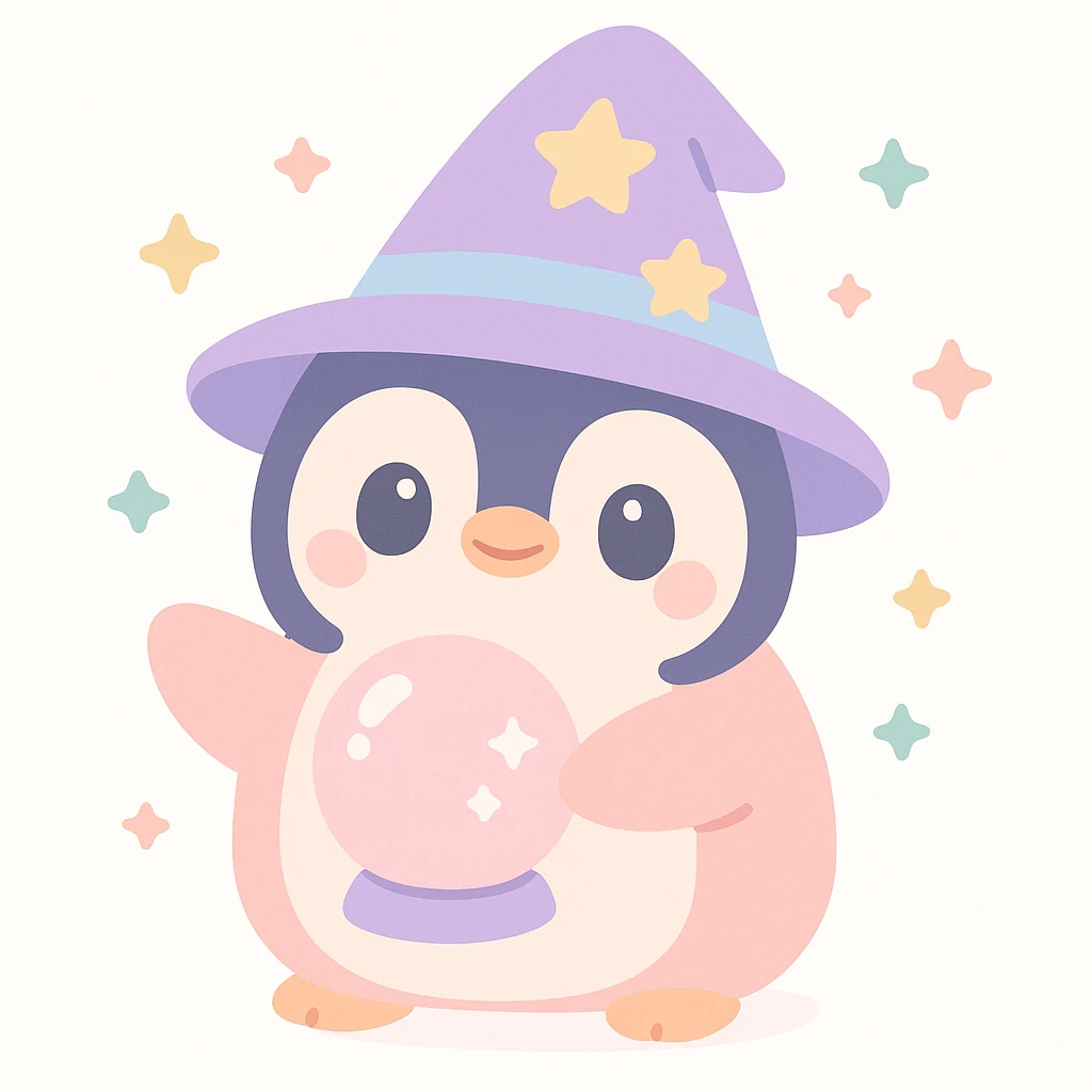 cute penguin wizard with a crystal ball, mystical and enchanting emoji