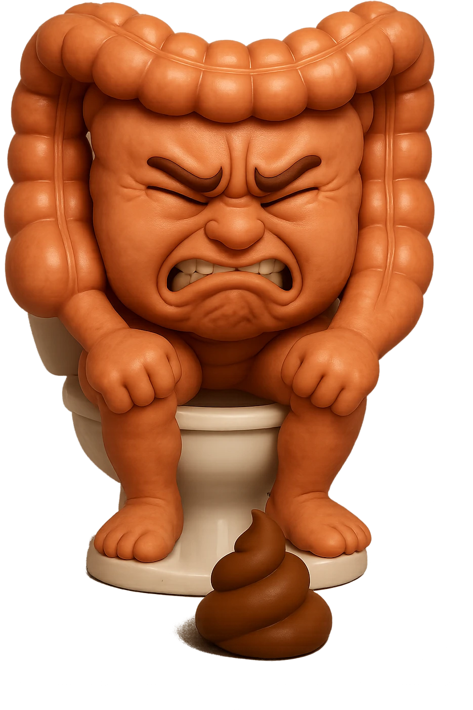 SU QUESTO STILE FAI UN EMOJI STILE IPHONE 3D DI UN INTESTINO CHE sta seduto sul wc e davanti ha una montagnetta di feci a palline stile emoji iphone, fallo senza naso e FAGLI UN ESPRESSIONE di dolore mentre si sforza E FALLO MOLTO REALISTICO IN 3D emoji