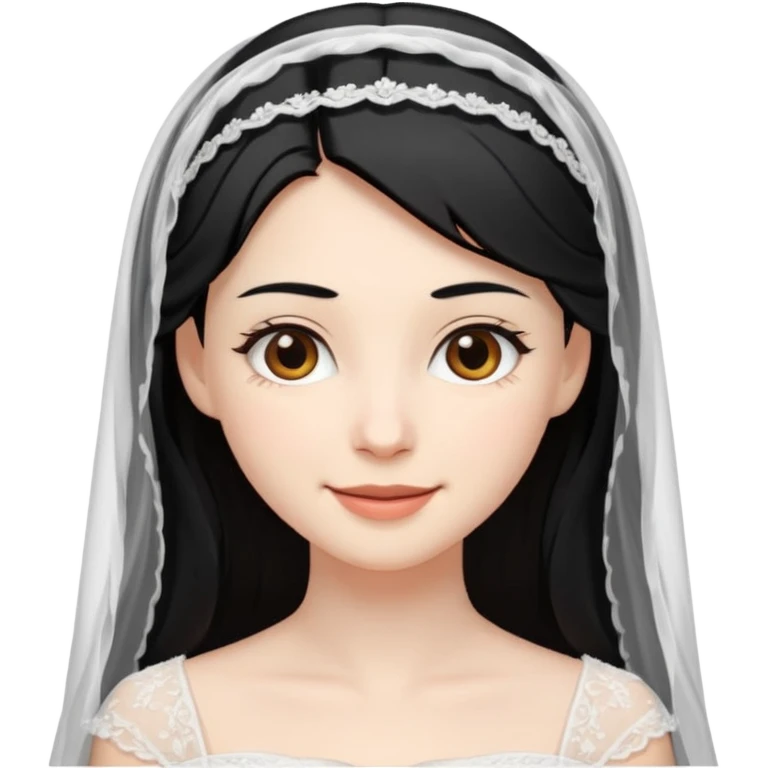 bride, black hair, brown eyes, vale, with smile emoji