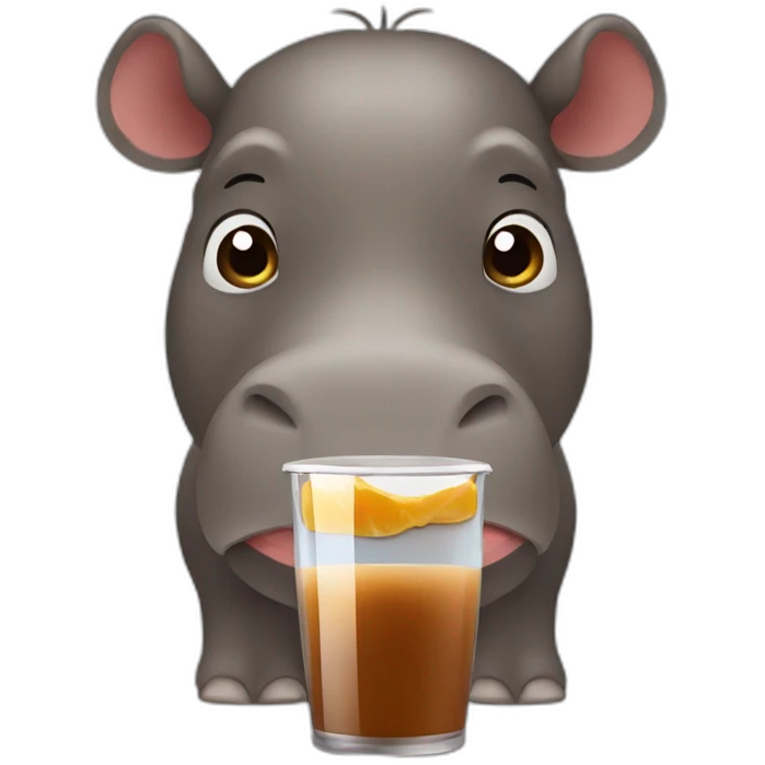 brown hippo drinking juice emoji