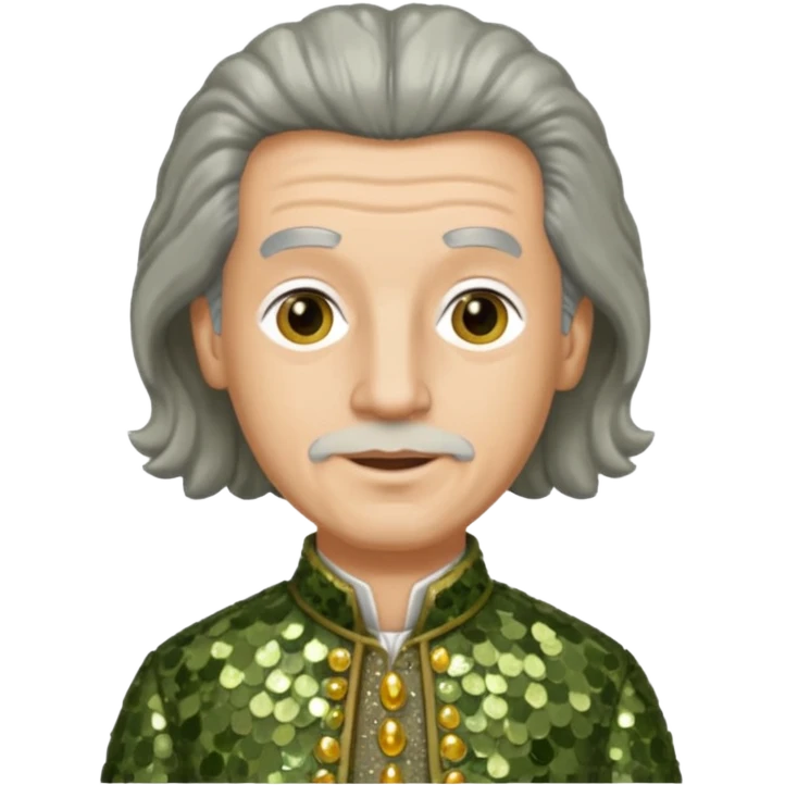 Johann Konrad Dippel (1673-1734) with gray hair, olive sequin outfit emoji