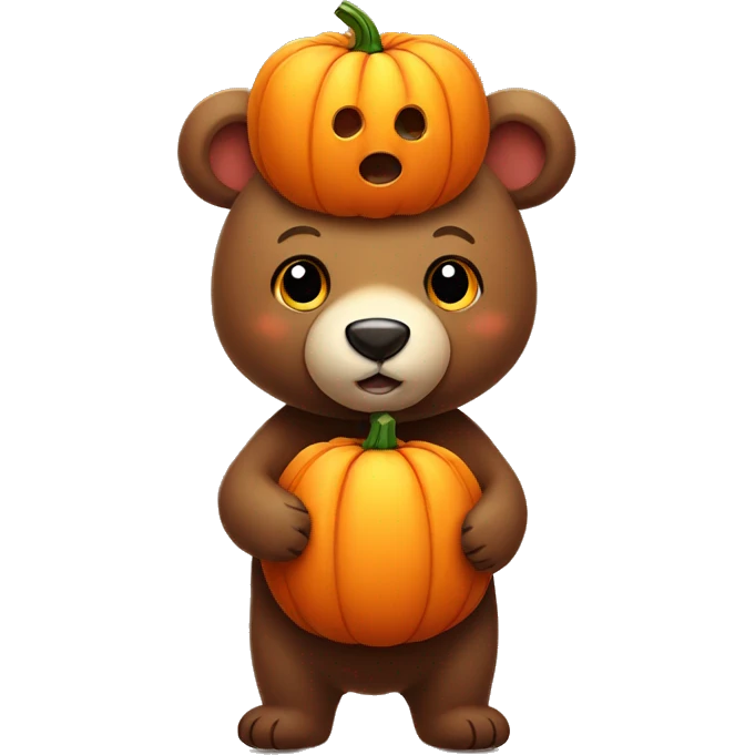 a cute little bear with a little pumpkin on his head emoji
