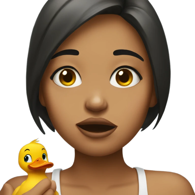 Girl crying and making peace sign with hand, making a duck face emoji