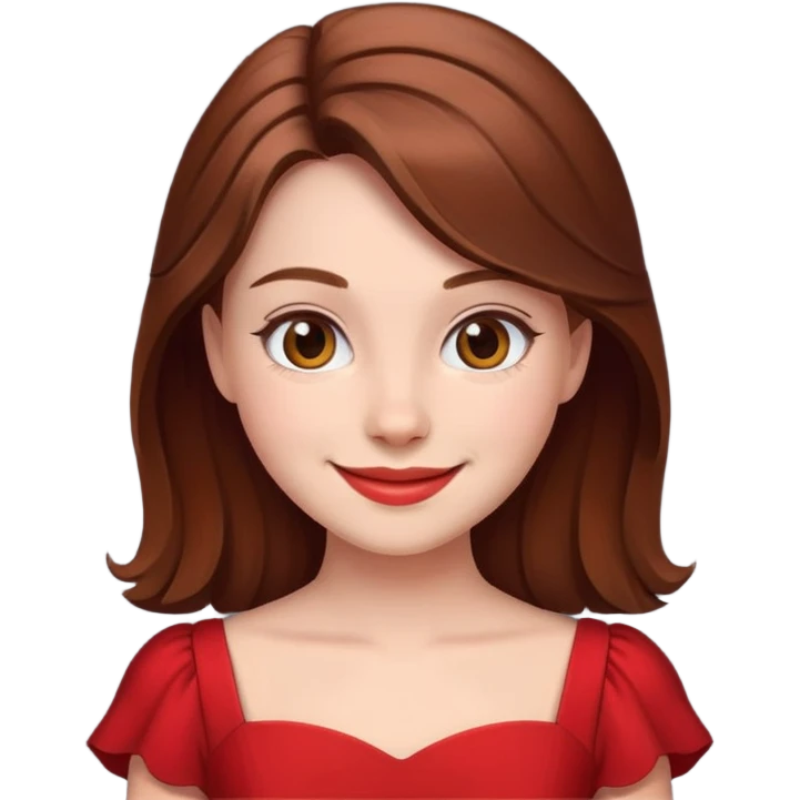 smiling girl in red dress with brown hair  emoji