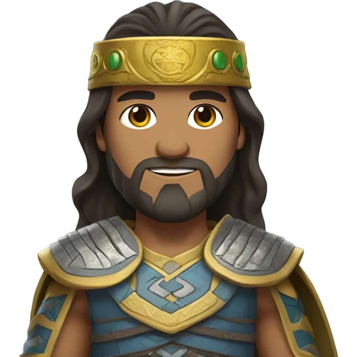 Brazilian male with long hair and beard wearing Mongolian warrior outfit emoji
