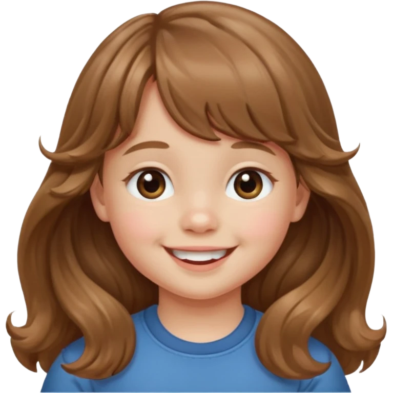 Please generate a portrait of a toddler with long, wavy, light brown hair, bangs. and is smiling

 emoji