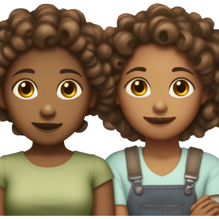 Curly haired brown skin girl with her brownskin mother with short brown braids emoji