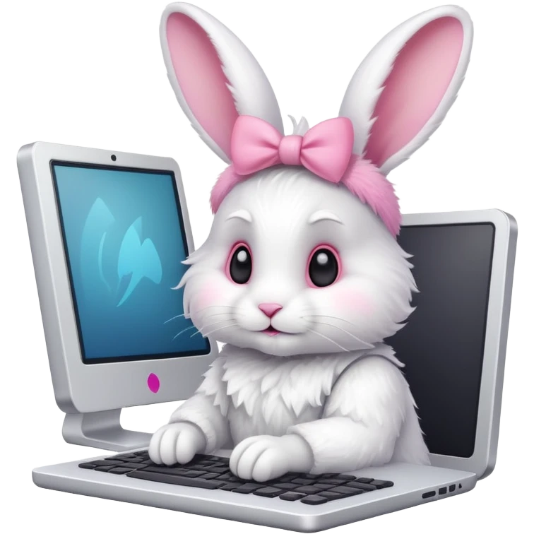 Little white rabbit working on computer emoji