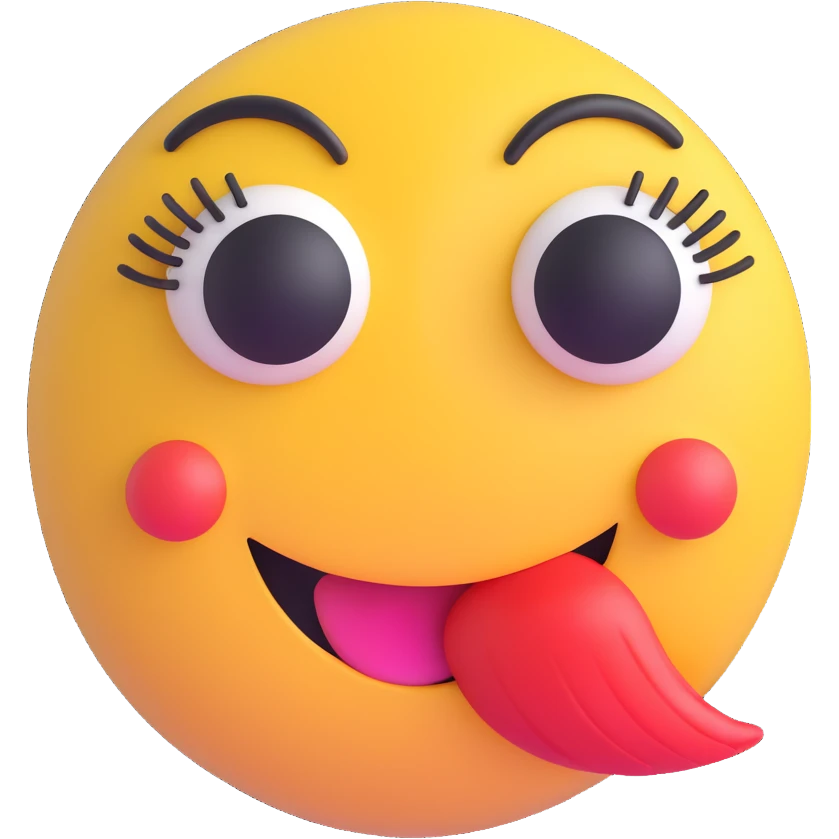 3D smiley emoji, nagy szempillás, puszit adó emoji