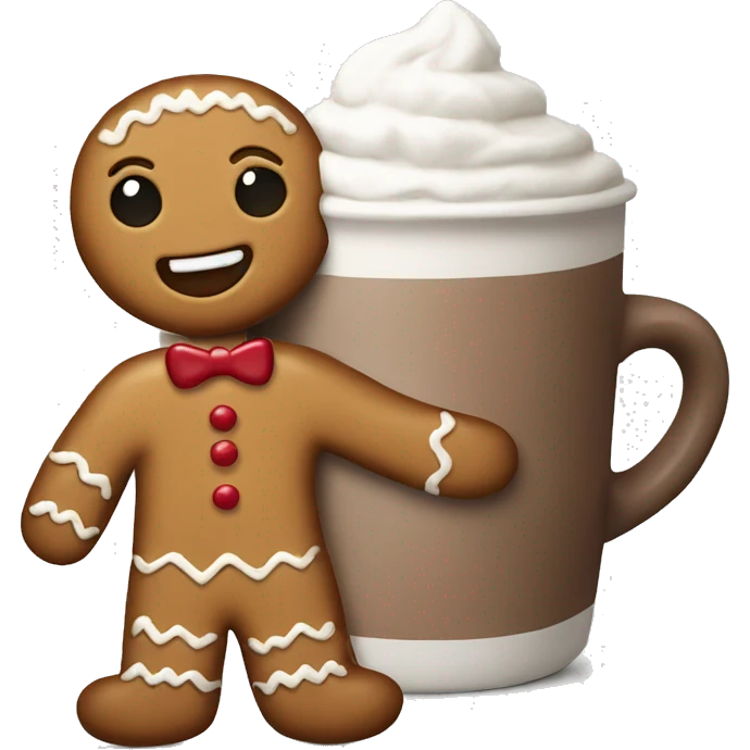 Gingerbread holding a hot chocolate  emoji