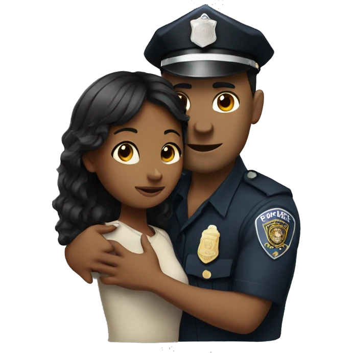 Black hair Woman with fringe hugging to a police officer emoji