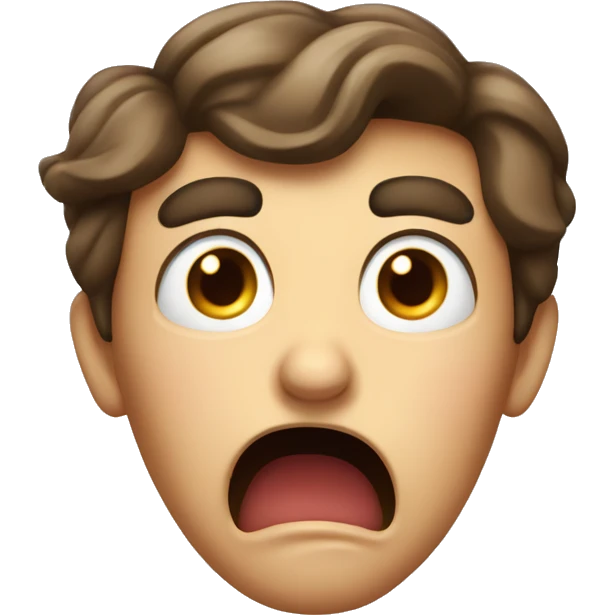 a shocked and horrified face that looks a 100 years old, brown hair emoji