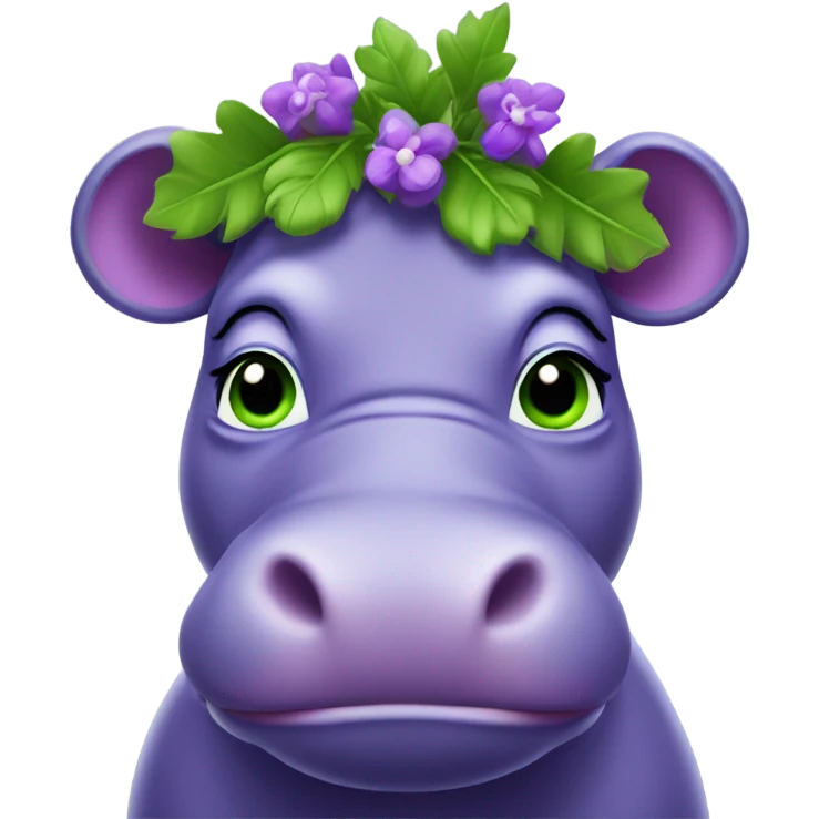 A purple hippo with green eyes and a laurel wreath emoji