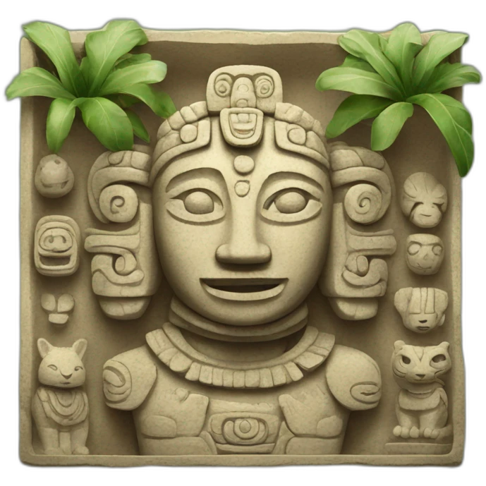 Mayan sculpture with depictions of animals and plants emoji