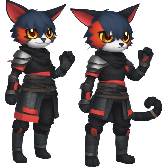 Edgy Shiny Anthro Samurai cool pretty dark Litten-Pokémon-cat-fursona-animal techwear Bandages gloves socks emoji