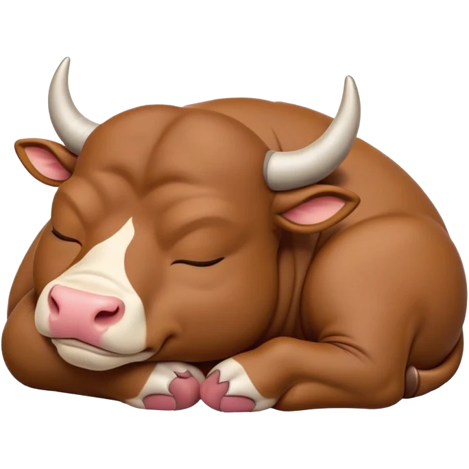 meme-worthy-cute-sleeping-domestic-bull-portrait-emoji,-head-resting-peacefully-with-a-contented-smile,-showcasing-a-robust,-muscular-build-and-a-luxuriously-soft-coat,-eyes-gently-closed-in-serene,-restful-slumber,-simplified,-solid-brown emoji