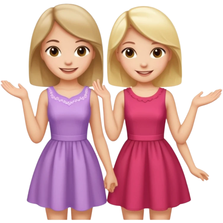 a brunette girl and a blonde girl in cute dresses smiling friends emoji