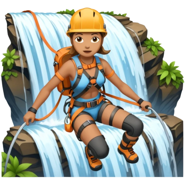 Woman rappelling waterfall emoji