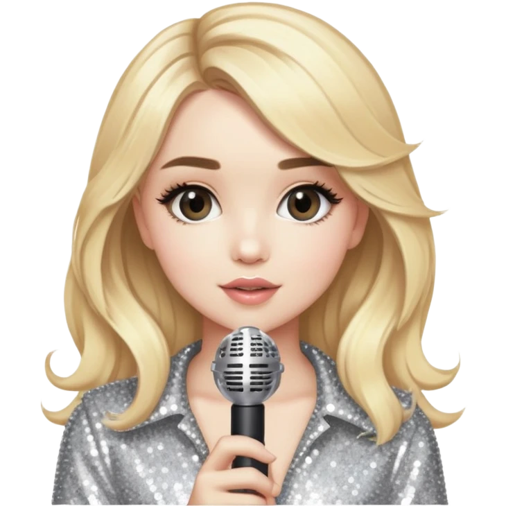 Blonde female pop star with microphone and sparkles, inspired by Sabrina Carpenter emoji