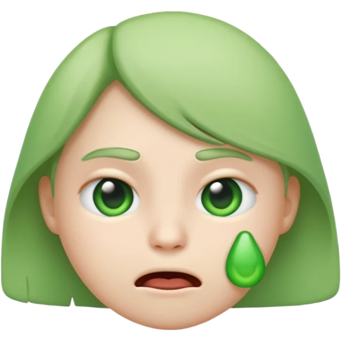 green sick face emoji, nauseous expression,
cute emoji style, mobile game emoji,
soft 3D look, white outline sticker style,
no background emoji