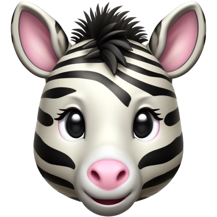Cinematic Cute Zebra Portrait Emoji, Head tilted playfully and inquisitively, featuring a glossy, intricately striped Fur of black and white with round, sparkling eyes filled with curious wonder, Simplified yet irresistibly adorable features, highly detailed, glowing with a warm, friendly glow, high shine, affectionate and spirited, stylized with a touch of savannah whimsy, bright and endearing, soft glowing outline, capturing the essence of a mischievous yet loving zebra, so playful it feels like it could prance out of the screen and into your arms! emoji