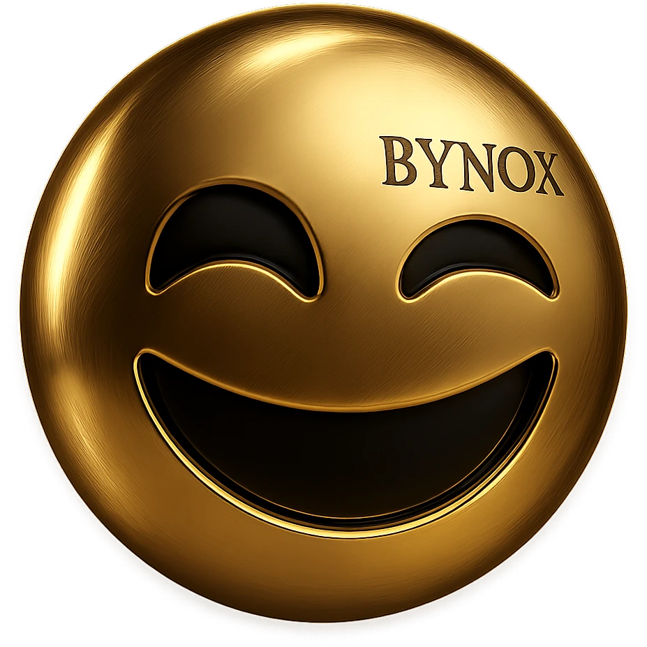 gold and black luxury emoji with 'BYNOX' text, shiny metallic, elegant, premium, 3D effect, minimal, powerful, try a different stylish font, no background emoji