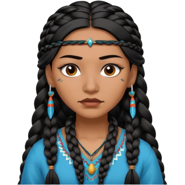 Attractive Native American woman with a wide face, baddie look, dark skin, Long braided black hair emoji
