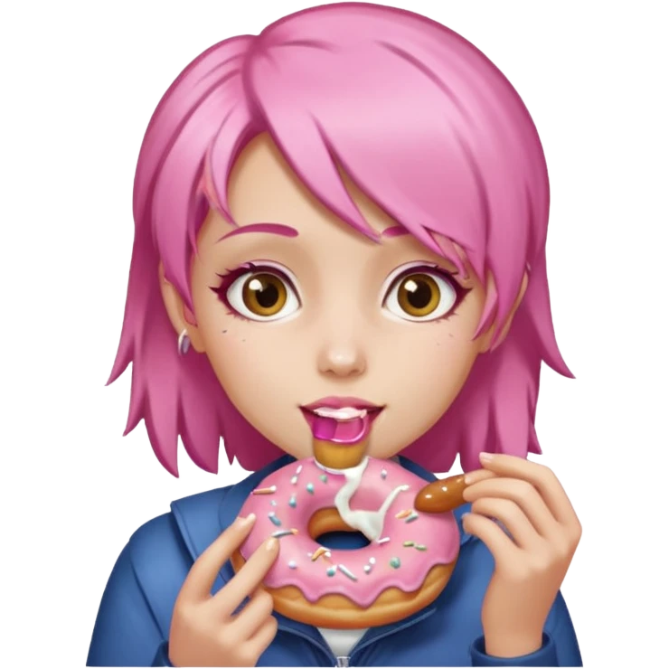 fat girl with pink hair eating donuts emoji