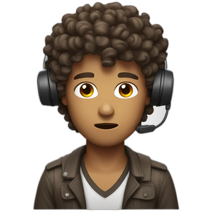 angry curly brown short hair guy with a headset with Symbols on Mouth emoji