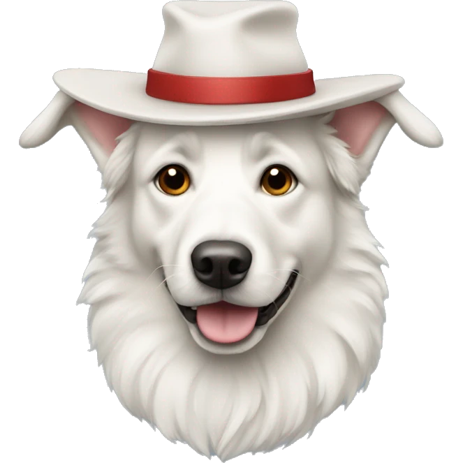 a white swiss sheperd dog with a hat emoji