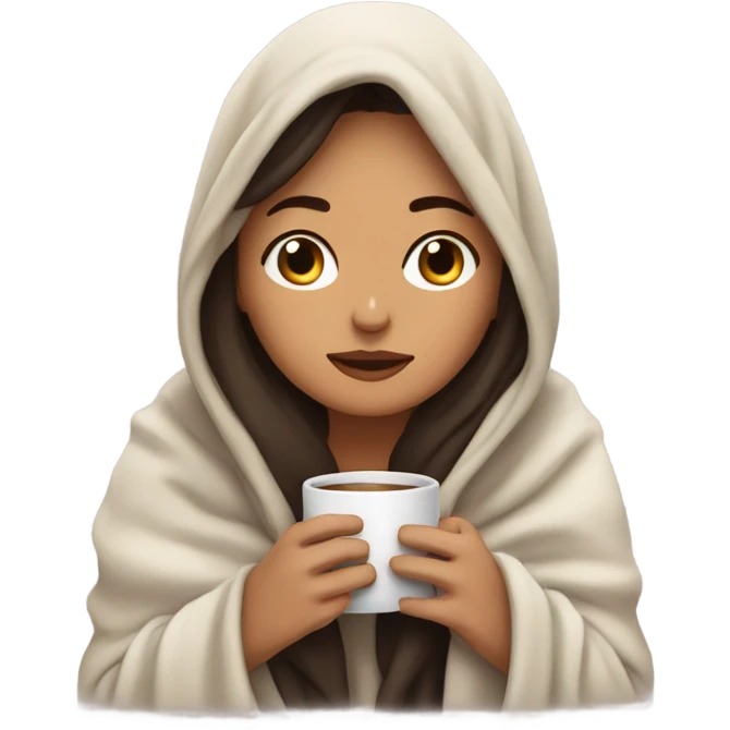 girl brunette inside a blanket sipping coffee eyes closed emoji