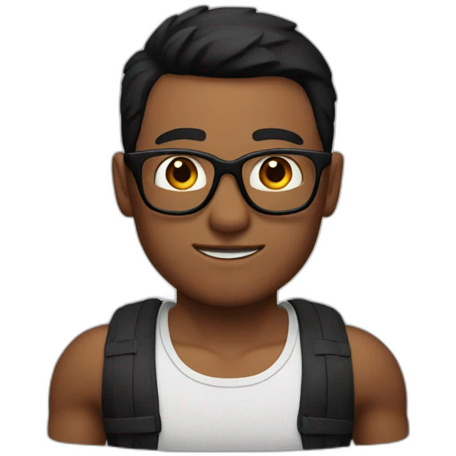 A red skin man, glasses, short black hair, muscle emoji