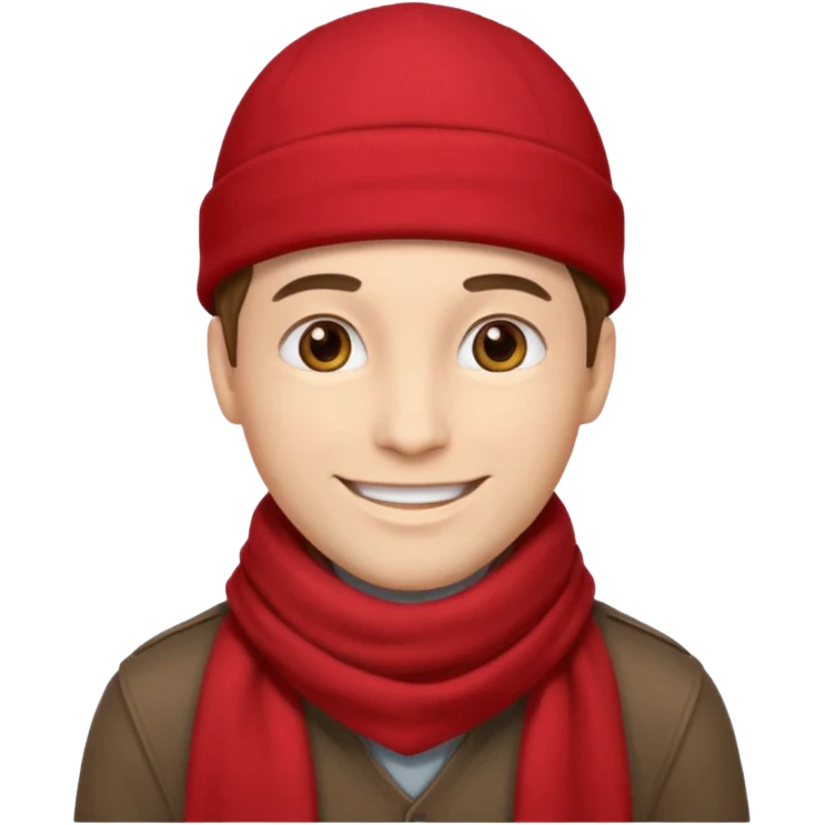 a man with red scarf, brown cap emoji