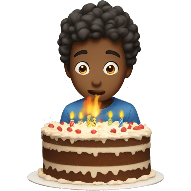 Boy blowing out a birthday cake emoji